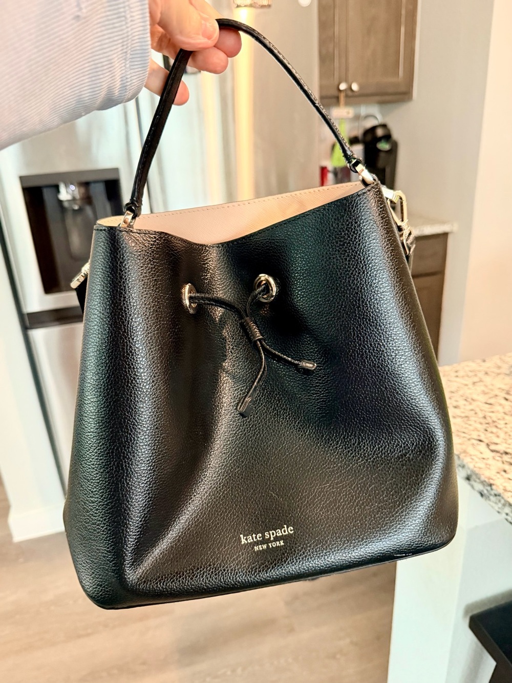 Kate Spade Black Leather Drawstring Bucket Bag